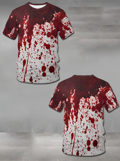 [Horror Blood Splatter Tee] Spooky Halloween Men's Horror Blood Splatter T-Shirt | Red Graphic Tee for Costumes, Parties - Non-See-Through Casual Shirt - Machine Washable for Everyday & Themed Outfits, Comfortable Fit