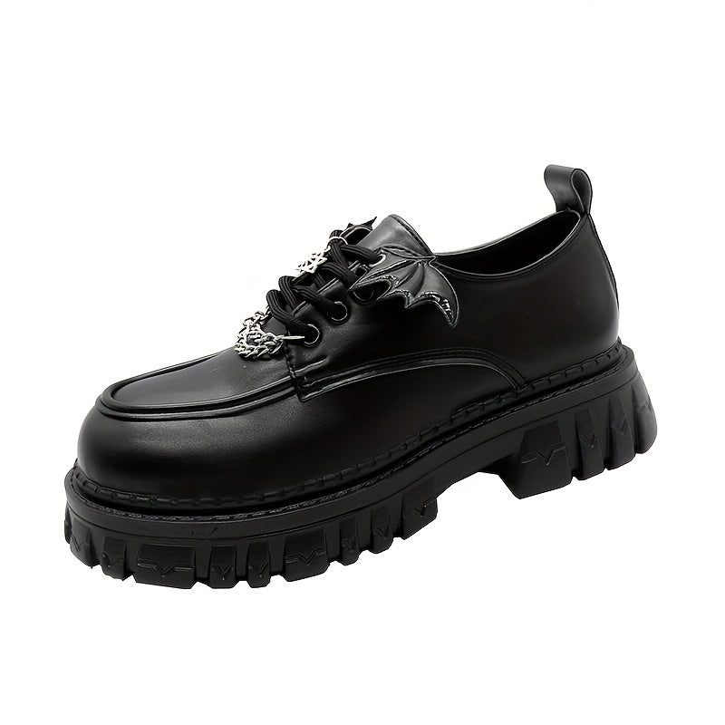 [Goth Bat Wing Flats] Goth Bat Wing Design Women's Stylish Black Lace-Up Flats | Silvery Star Charms & Chain Detail, Thick Rubber Sole, All-Season Comfort, Sweet & Edgy Fashion Statement