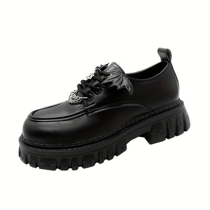 [Goth Bat Wing Flats] Goth Bat Wing Design Women's Stylish Black Lace-Up Flats | Silvery Star Charms & Chain Detail, Thick Rubber Sole, All-Season Comfort, Sweet & Edgy Fashion Statement