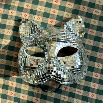1 Cat Face Mask - Disco Reflective Mask - Elegant, Stylish Mosaic Mirror Mask - Shiny - Nightclub Costume Party Masquerade - Unisex Halloween Mask
