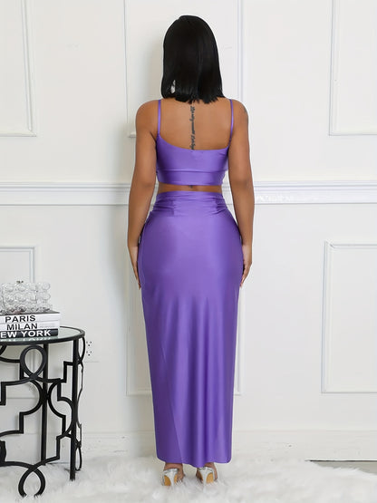 Women'S Sexy High-Slit Maxi Skirt - Solid Color Orange, High-Waisted, Flowing Design, Perfect for Summer & Spring, Versatile Fashion, Cute Skirts, Casual Elegance