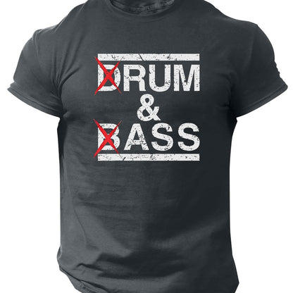 1pc Men'S Casual Crew Neck T-Shirt - Polyester Knit Fabric with Medium Stretch, Short Sleeve Print Top for Going Out, Summer Season - Regular Fit H Tee with "Drum & Bass" Slogan Design