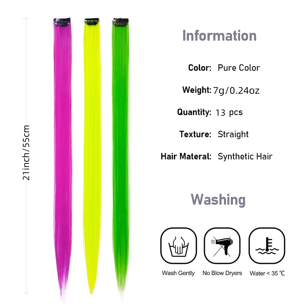 21-Inch Rainbow Clip-in Hair Extensions, 13pcs Set - Women's Colorful Sequin Hair Pieces, Heat Resistant Fiber, High Temperature Fiber Extension Party Highlights Wig for Cosplay Parties Y2K Style Music Festival