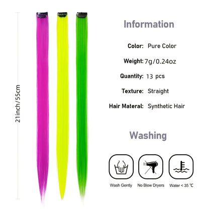 21-Inch Rainbow Clip-in Hair Extensions, 13pcs Set - Women's Colorful Sequin Hair Pieces, Heat Resistant Fiber, High Temperature Fiber Extension Party Highlights Wig for Cosplay Parties Y2K Style Music Festival