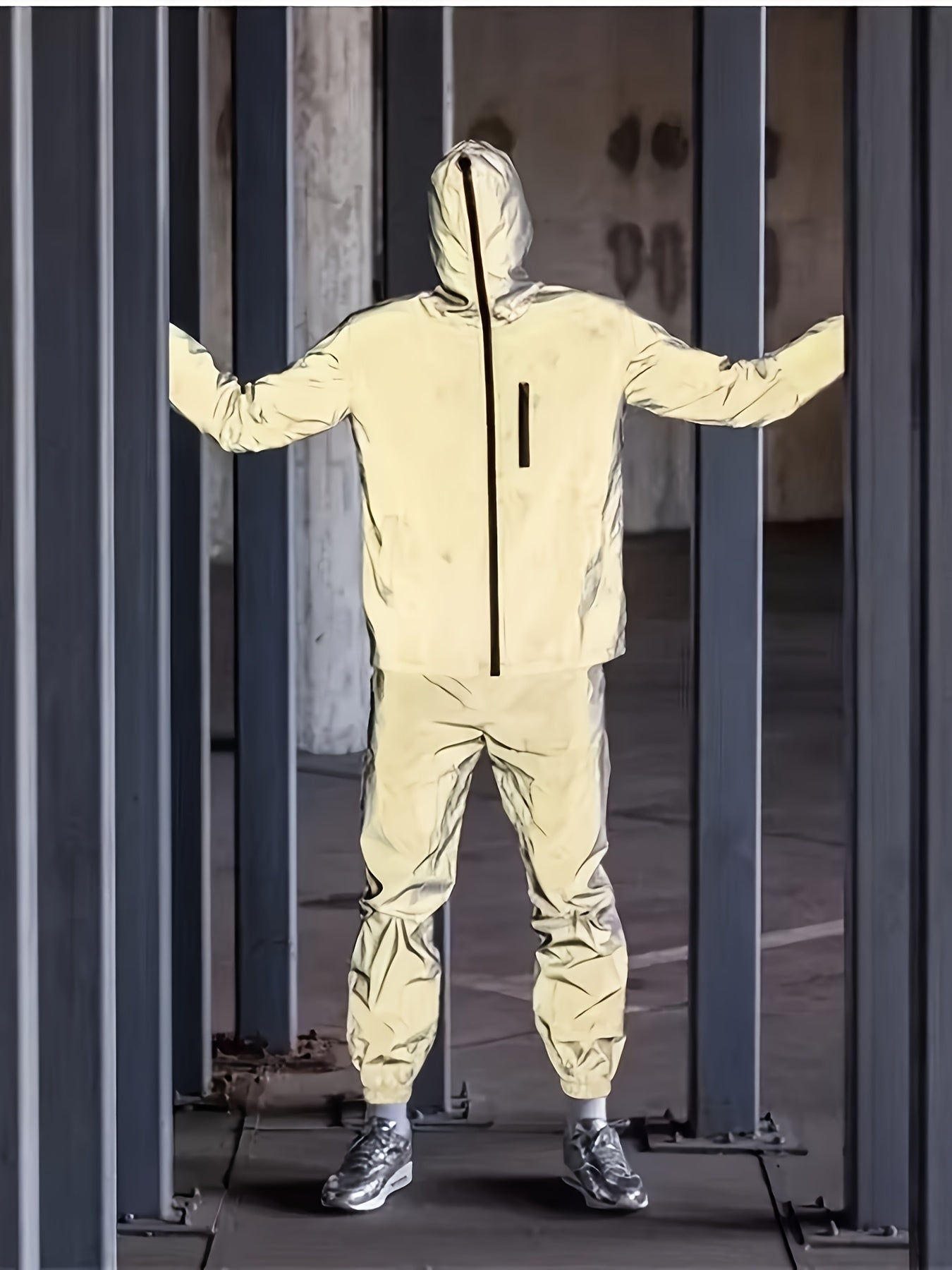 Men'S Spring/Fall Nighttime Reflective Windproof Casual Sports Cycling Hiking Party Street Dance Performance Hooded Zipper Set Jacket + Pants