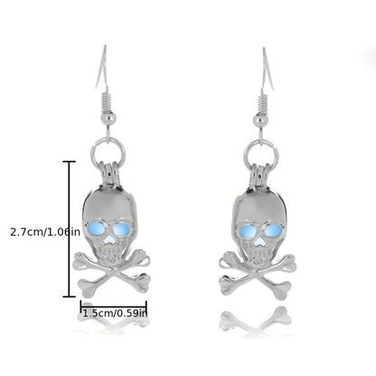 Halloween Glow-in-the-Dark Skull Earrings - Multicolor Luminous Bead Accents, Alloy and Copper, Nickel-Free, Festive Party Accessory for Women