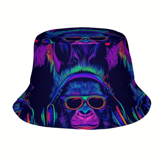 1pc WKHRSYT Music Festival Bucket Hat - Vibrant Neon Gorilla Print, Unisex Outdoor Sun Hat for Roskilde Festival, Hip-Hop Rock Style, Northern Europe's Largest Open-Air Concerts, Pop & Indie Events, Concert Accessories, Light