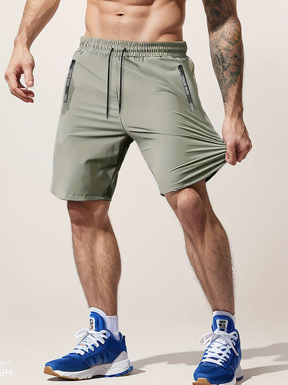 [Moisture-Wicking Shorts] Moisture-Wicking Men's Athletic Shorts | Lightweight Gym Training Shorts with Zipper Pockets & Drawstring Waist - Geometric Pattern, Machine Washable for Casual & Active Wear