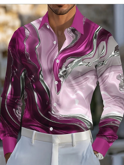 Scary Blood & Handprint Pattern Men's Long Sleeve Lapel Shirt, Men's Halloween Style Clothing For Spring Fall