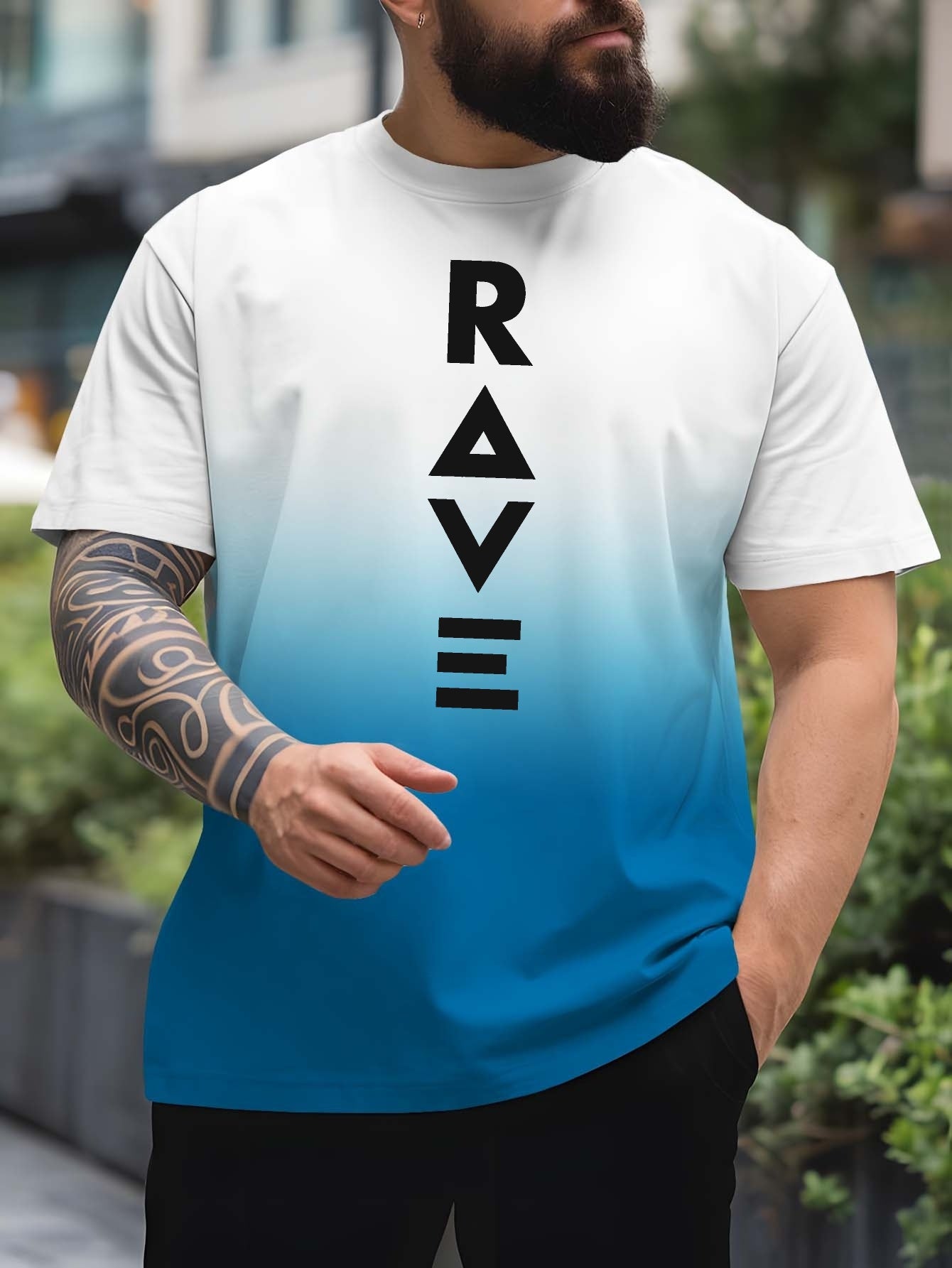 Men's Gradient Rave Graphic T-Shirt - Ice Silky Breathable, Quick-Dry, Round Neck, Short Sleeve, Casual Summer Tee in Vibrant Orange to Black Ombre Design