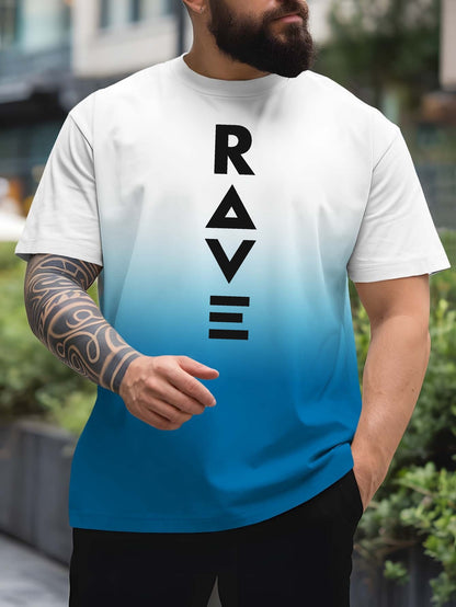 Men's Gradient Rave Graphic T-Shirt - Ice Silky Breathable, Quick-Dry, Round Neck, Short Sleeve, Casual Summer Tee in Vibrant Orange to Black Ombre Design