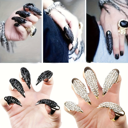 5pcs, Eagle Claw Ring, Punk Style Cat Claw Ring, Gothic False Nails, Armor Effect Finger Joints Curved Sharp Claws, Suitable for Role-Playing Parties, Unisex Halloween Gifts, Exaggerated Long Nails, Personalized Fashion Style