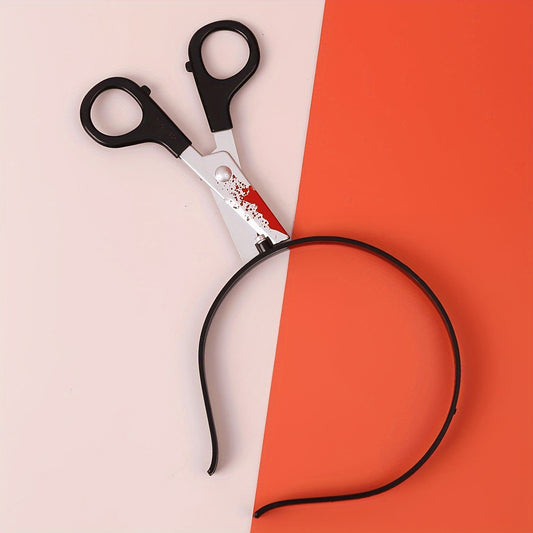 [Halloween Scary Headband] 1pc Halloween Scary Headband with Bloody Scissors - Perfect for Masquerade Parties, Pranks, Cosplay, Festival Use