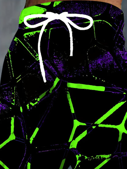 Men's 3D Neon Green Print Joggers - Black Casual Pants with Adjustable Drawstring Waist & Pockets, Regular Fit for Lounge, Gym, Casual Attire - Machine Washable, Adjustable Joggers | Trendy Joggers | Comfortable Fit