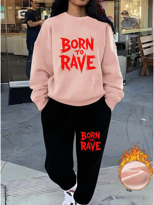 Born to Rave Women'S Casual Athletic Print Sweatshirt Set