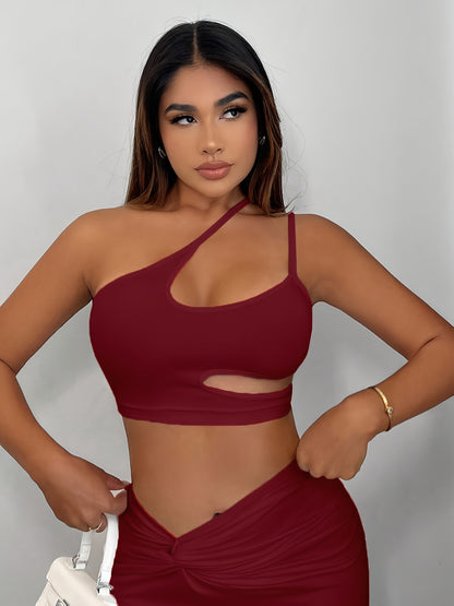 Women'S Sexy Neon Green One-Shoulder Cut-Out Crop Top - Stretchy Workout & Casual Wear, Perfect for Fitness, Parties, and Casual Attire, Fitness Apparel | Neon Green Top | Cutout Design, Gym Clothes