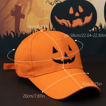 One Pumpkin Color, Black Contrast Color joyful Face, Embroidery Party Street Style Baseball Cap, Halloween Role Playing Wear, Men's and Women's Casual Dad Hat