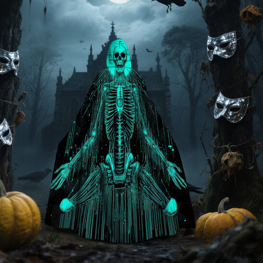 1pc Spooky Skeleton Witch's Robe Costume - Glowing Skeleton Design, Unisex Halloween Party Outfit for Men & Women, Easy-to-Wear for Cosplay, haunted houses & Halloween Parties - Perfect Halloween Gift, Cosplay Attire, Futuris