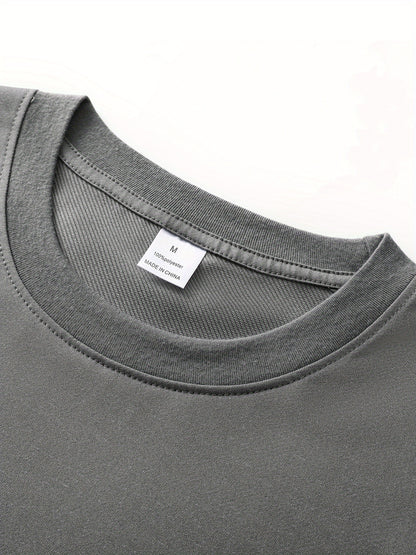 Men's Casual Summer T-Shirt - Soft Breathable Fabric with Bold "Techno" Letter Print & Orange Accent, Ribbed Collar, Regular Fit for Casual Attire, Summer T Shirts, Classic Round Neckline, Comfortable Tee Construction