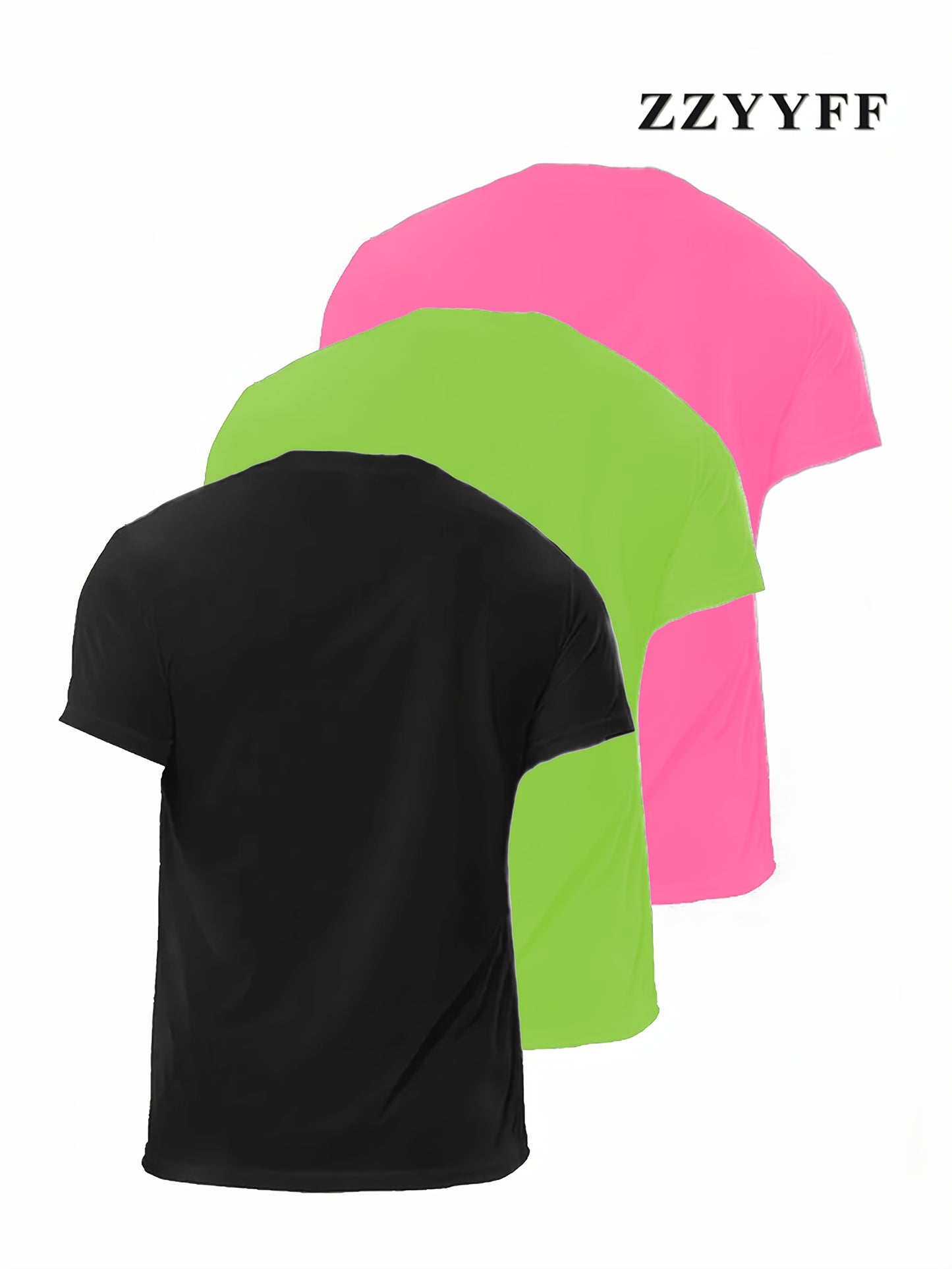 3pcs Men's Quick-Dry Breathable T-Shirts - Moisture-Wicking Lightweight Relaxed Fit Short Sleeve Tees for Gym, Training & Casual Wear - All-Season Comfort in Black, Neon Green, Pink, Solid Color Apparel, Durable Fabric Shirt