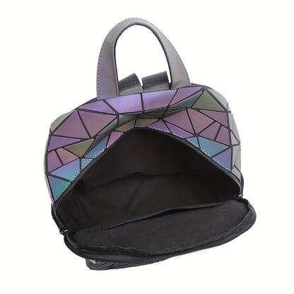 FOUPOOM Women's Geometric Iridescent Backpack - Color-Shifting Reflective PVC Bag with Adjustable Straps & Multiple Pockets, Casual Daypack for Teens,, Birthdays, Backpack for, Student Essentials, Trendy Design, Practical Poc
