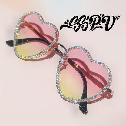SSPV Rhinestone Heart Fashion Glasses - Sparkling Love-Shaped Shades in Multiple Colors, Glittery Gradient Lenses with Black Frames, Perfect for Festivals, Parties & Fashion Accessories, Party Eyewear, Rhinestone Embellishmen