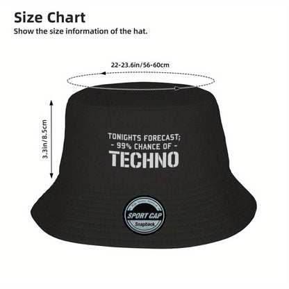 Men's Techno Music Bucket Hat - Tonight's Forecast Chance of Techno Print, Lightweight Breathable Sun Hat for raves, clubs, beach - Machine Washable Polyester Cap (Black/5 Colors Available) - Dad Hat Trucker Hat for Techno En