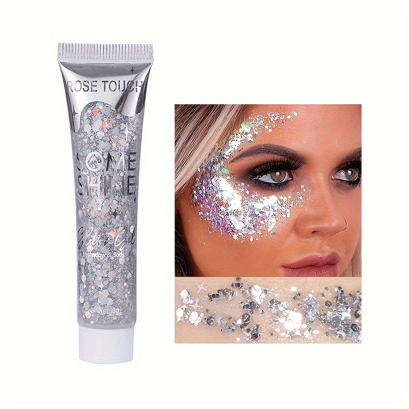 [Glitter Body Gel] Multi-Use Long-Lasting Body Glitter Gel | Plant-Based Ingredients, 6-Sided Shape, For Face, Hair, Eyes, Music Festivals, Parties, Carnival/Mardi Gras/Masquerade