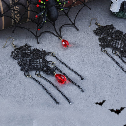 Gothic Punk Handcrafted Halloween Jewelry Set - 3 Piece Black Lace Spider Web Skull Choker and Earrings, Unique No Plating Polyester Accessory for Women, Perfect for Daily Wear and Festival Celebrations