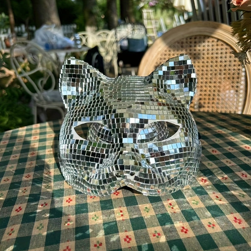 1 Cat Face Mask - Disco Reflective Mask - Elegant, Stylish Mosaic Mirror Mask - Shiny - Nightclub Costume Party Masquerade - Unisex Halloween Mask