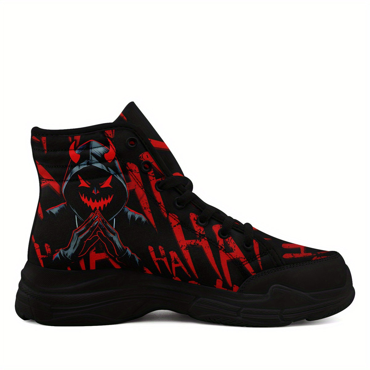 [Devil Graphic Sneakers] Men's Plus Size Devil Graphic High-Top Sneakers - Lightweight, Breathable Lace-Up Trainers with TPR Sole | Comfortable Walking Shoes for Halloween, Casual Outdoor Wear, All-Season Use, Trendy Footwear