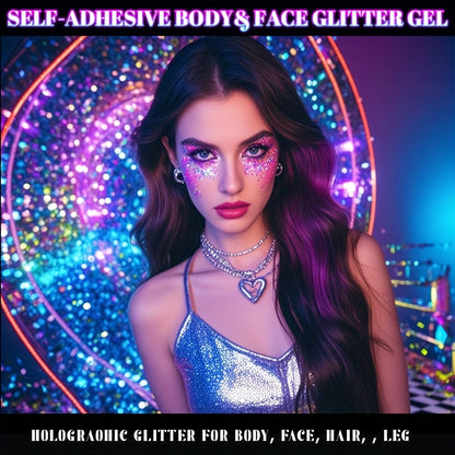 8 Colors Glow-in-the-Dark UV Gel Glitter - Quick Dry, Self-Adhesive Neon Face & Body Paint for St. Patrick's Day, Mardi Gras, Halloween, Raves & Festivals, Vibrant Blacklight Party Makeup Accessories, Festive Face Paint | Glo