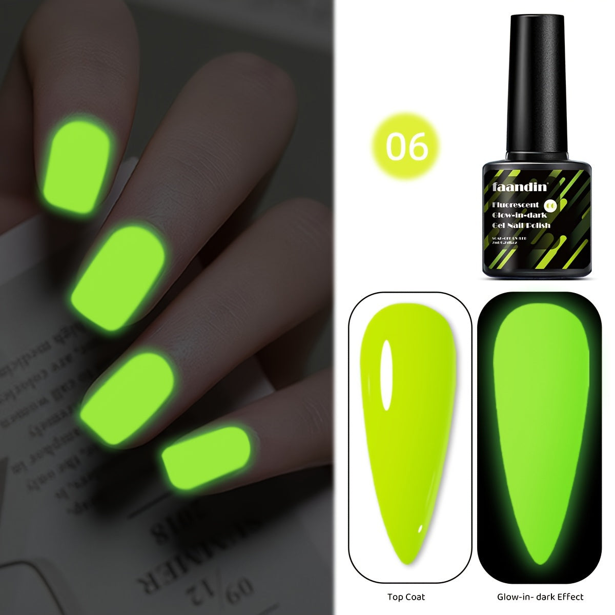 Faandin 7ml, trendy and colorful glow-in-the-dark gel nail polish, essential for parties, nightclubs, Halloween, durable, fade-resistant, easy-to-apply removable fluorescent nail glue, wholesale manicure supplies for salons