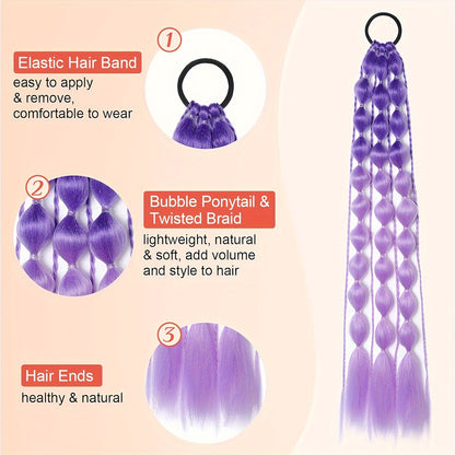 [1PCS Y2K Fashion Ponytail] 1PCS Y2K Fashion Bubble Braided Synthetic Ponytail Extension | Elastic Scrunchie Hairpiece, Versatile Style for Women, Suitable for All Occasions, Carnival/Mardi Gras/Masquerade