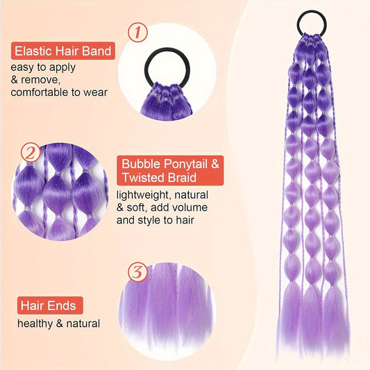 [1PCS Y2K Fashion Ponytail] 1PCS Y2K Fashion Bubble Braided Synthetic Ponytail Extension | Elastic Scrunchie Hairpiece, Versatile Style for Women, Suitable for All Occasions, Carnival/Mardi Gras/Masquerade