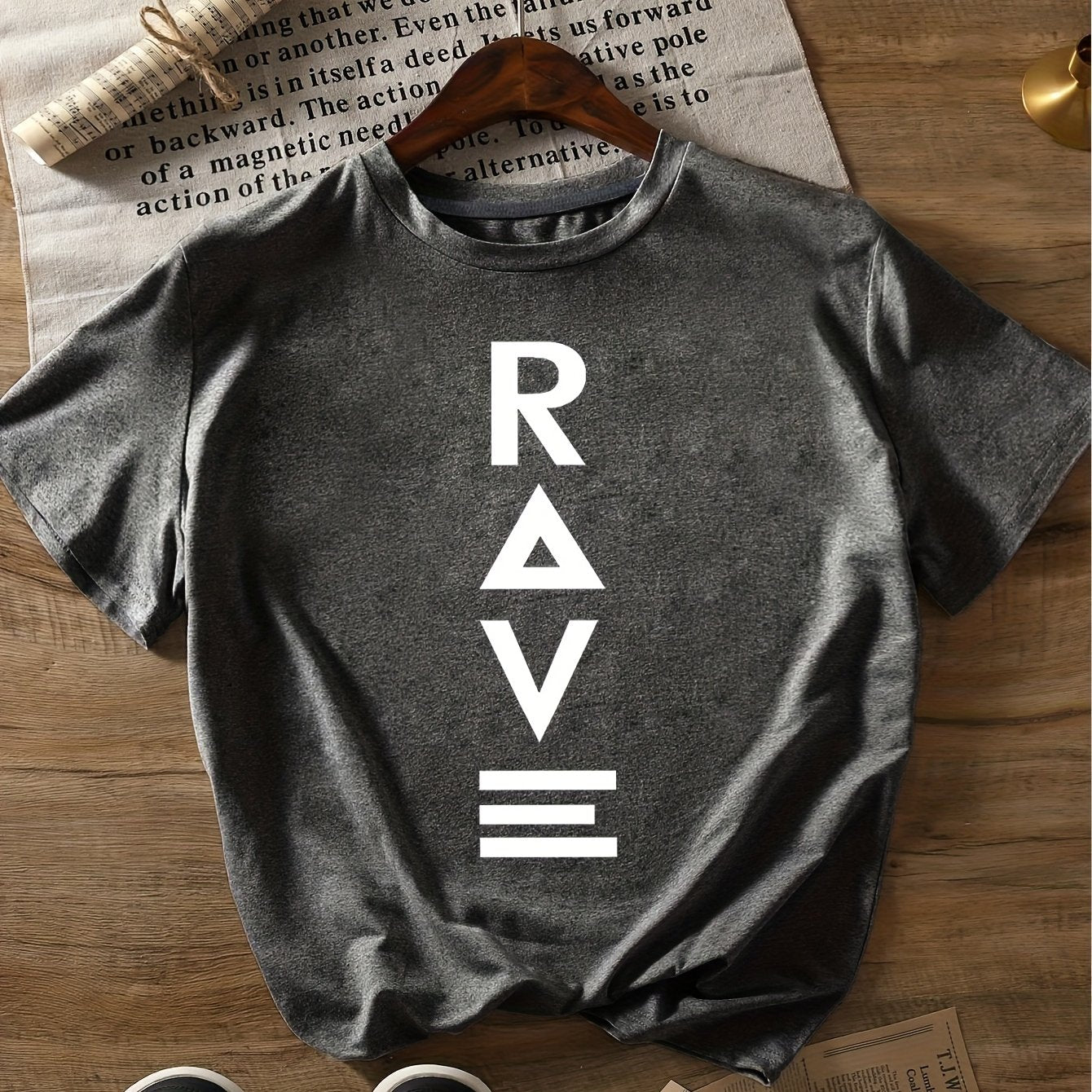 1pc Women's Crewneck T-Shirt - Black with White RAVE Typography Print, Techno Music Inspired Design, Casual Short Sleeve Tee for EDM Festivals & Summer Outings, Machine Washable, Exclusive Deal of the Day Gift Idea, T-shirt S