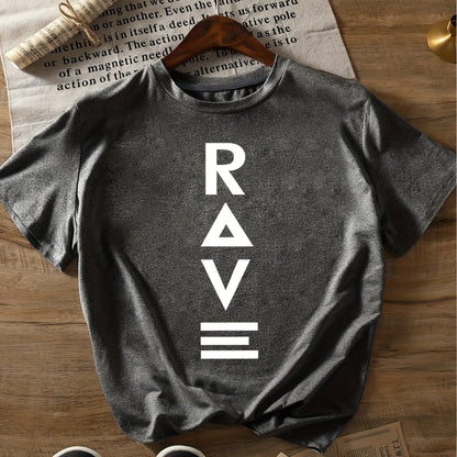 1pc Women's Crewneck T-Shirt - Black with White RAVE Typography Print, Techno Music Inspired Design, Casual Short Sleeve Tee for EDM Festivals & Summer Outings, Machine Washable, Exclusive Deal of the Day Gift Idea, T-shirt S