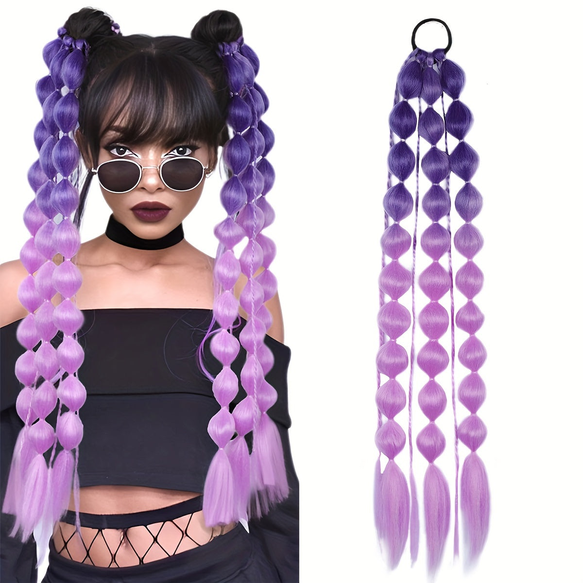 [1PCS Y2K Fashion Ponytail] 1PCS Y2K Fashion Bubble Braided Synthetic Ponytail Extension | Elastic Scrunchie Hairpiece, Versatile Style for Women, Suitable for All Occasions, Carnival/Mardi Gras/Masquerade