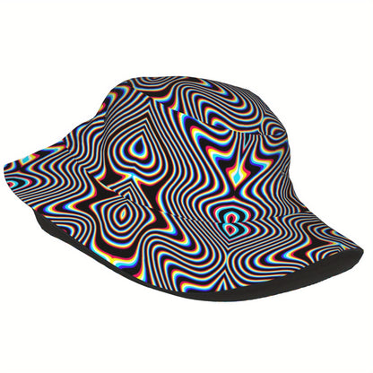 1pc Vibrant Psychedelic Newspaper Print Bucket Hat - Lightweight, Durable Polyester-Spandex Blend, Fashionable Sun Protection for Outdoor Parties, Beaches & Festivals, Casual Style Fishing Hat