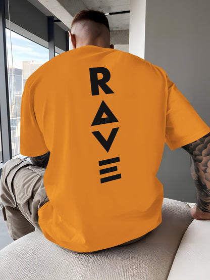 Men's Trendy Summer Short-Sleeve T-Shirt with "Rave" Graphic Print - Breathable, Versatile Round Neck Tee for Beach Vacations & Casual Wear, Breathable Clothing | Relaxed Fit Shirt | Comfortable Fabric, Shirts for Summer