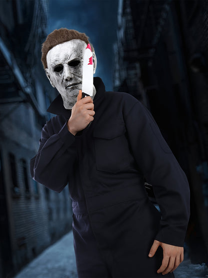 Men's Horror Movie Costume - Full Zipper Closure Work Overalls Jumpsuit, Halloween Jason Voorhees Outfit, Navy Blue Cosplay Suit for Themed Parties & Horror Events - Easy-to-Wear One-Piece Apparel, Easy Maintenance Clothing