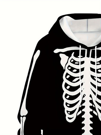 Kebisi Men's 2pcs Halloween Skull Print Casual Hoodie and Sweatpants Autumn and Winter Comfortable Streetwear as a Gift
