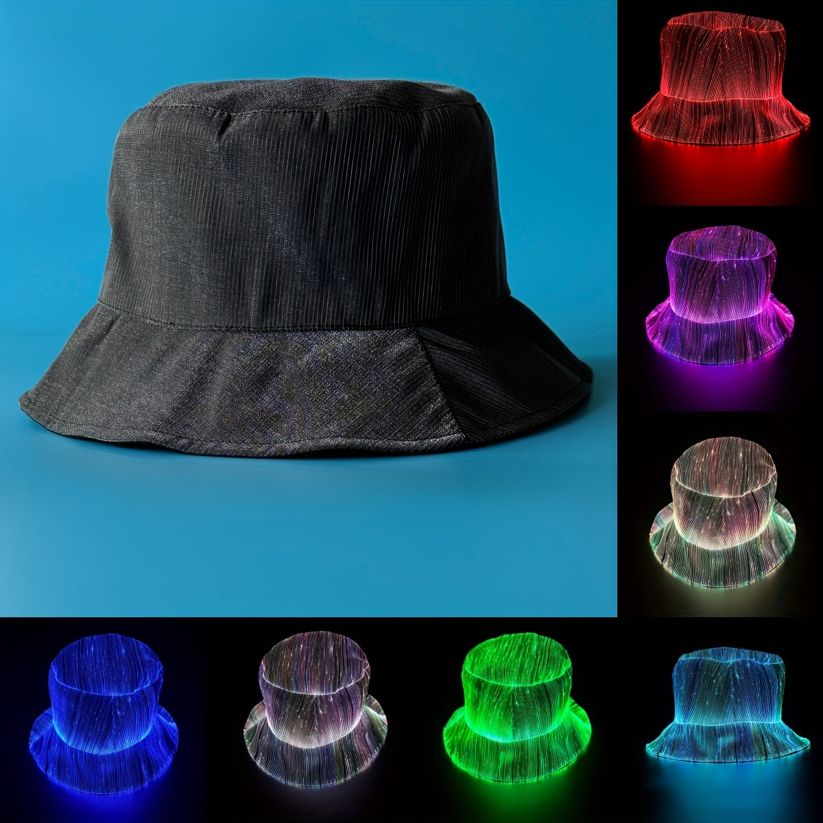 7 Colors, 4 Flashing Modes LED Fisherman Cap - Vibrant Neon Party Hat with USB Rechargeable Battery, Polypropylene Fiber, Perfect for Birthdays, Bar-Bat-Mitzvah, and Tailgating, Festive Headgear | Neon Party Hat | Polypropyle