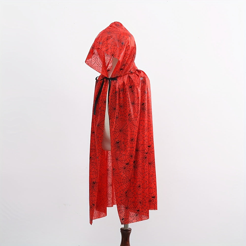 Glamorous Polyester Halloween Costume - Witch Cape with Blood Splatter Design, Black & Red, Full-Body Protection, Adjustable Straps & Drawstring Waist for Cosplay, Themed Parties, Halloween Decorations, Halloween Costume, The