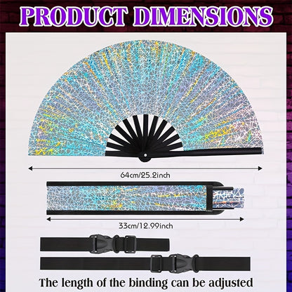 Large Glitter Rave Folding Clack Hand Fan with Holster - Vibrant Mosaic Pattern, Durable Bamboo for Festivals, Halloween, EDM Parties, Burlesque & Drag Queen Performances - Unisex Accessory, Halloween Accessory | Contemporary