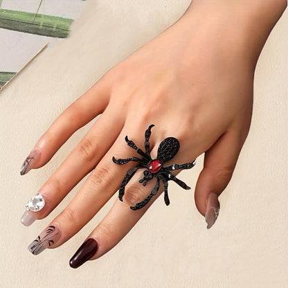 New dark Gothic-style spider jewelry set, perfect for Halloween costume accessories, a must-have for exaggerated European and American parties, a spider necklace, bracelet, adjustable ring and earrings 4pcs jewelry set
