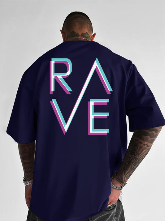 Men'S Casual Loose Fit Crew Neck T-Shirt with "RAVE" Graphic Print - Vibrant Neon Letter Design, Short Sleeve, Summer Essentials, Perfect Gift for Music Lovers, Everyday Tshirt | Vibrant Graphic Tee | Comfortable Fit, PLUS SI