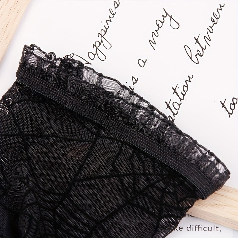 [Gothic Spider Pattern Gloves] Gothic Spider Pattern Translucent Fingerless Gloves for Women Halloween Decorative Y2K Black Lace Gloves