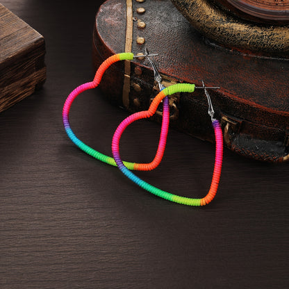 [Adventure] Colorful Bohemian Braided Heart-Shaped Hoop Earrings for Women - Vibrant Multicolor, All-Season Wear, Ideal for Daily & Gift Giving, Quirky Earrings