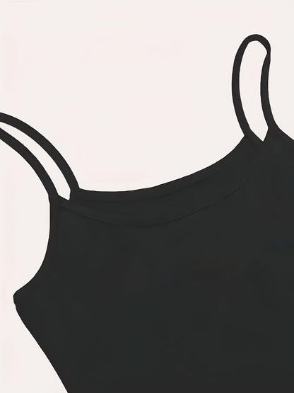[Casual All-Season Wear] Y2K Sleeveless Crop Cami With Skeleton Heart Hands Graphic Print, Black Spaghetti Strap Top For Women, Casual Polyester Blend, Medium Elasticity, All-Season Wear, Allseason Top | Spaghetti Strap Cami